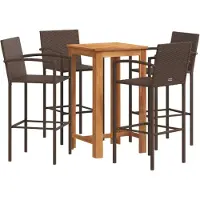 vidaXL 5-tlg. Gartenbar-Set Braun Massivholz Akazie und Poly Rattan