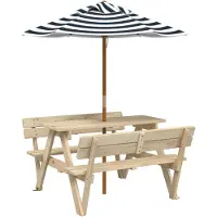 vidaXL Picknicktisch für 4 Kinder mit Sonnenschirm Massivholz Tanne