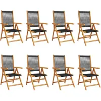 vidaXL 8-teiliges Set verstellbarer Klappstühle aus schwarzem Massivholz (Akazie)