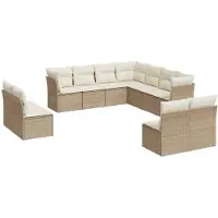 vidaXL 11-tlg. Garten-Sofagarnitur mit Kissen Beige Poly Rattan