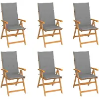 vidaXL Klappstühle, 6er-Set mit grauen Kissen, aus massivem Teakholz