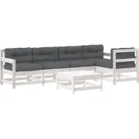 vidaXL 6-tlg. Garten-Lounge-Set mit Kissen Weiß Massivholz