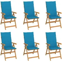 vidaXL Klappstühle, 6er-Set mit blauen Kissen, aus massivem Teakholz