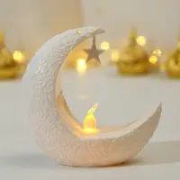 ROSNEK LED Ramadan Nachtlicht Mond Kerzenlicht Batteriebetrieben Eid Mubarak Deko Tischdekoration Dekoleuchten, Weiß