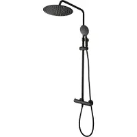 Tiger Twiss Duschsystem, Dusch Set inkl. Regendusche mit 30cm Durchmesser, Handbrause mit 3 Strahlarten, hhenverstellbarer Duschstange, Brauseschlauch und Thermostat, schwarz