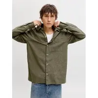 Jack & Jones Langarmhemd "JJETRISTAN OVERSHIRT LS SN", Herren, Gr. XXL, N-Gr, grün (dusty olive), Web, Obermaterial: 86% Baumwolle, 14% Leinen, unifarben, Hemden Langarmhemd, mit Knopfleiste