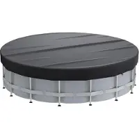 BundiGlassware Poolabdeckung Rund 427cm, 420D Oxford Stoff Abdeckplane Pool, Wasserdicht und ReißFest Poolabdeckung Winter mit Kordelzug und Bodennägeln