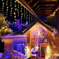 Jayseuw 20M 600LEDs LED-Lichterkette Eisregen LED-Lichtervorhang Lichterkettenvorhang mit 8 Modi IP44 Wasserfest Weihnachtsdeko Party Garten Warmweiß