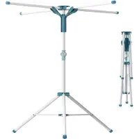 Relaxdays Wäscheständer, klappbar, höhenverstellbar, 80–200 cm, 4 Trockenstangen, Camping, Wäschespinne, weiß/blau