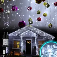 Jayseuw 15M 400LEDs LED-Lichterkette Eisregen LED-Lichtervorhang Lichterkettenvorhang mit 8 Modi IP44 Wasserfest Weihnachtsdeko Party Garten Kaltweiß