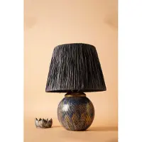 Opviq , Hochwertige Tischlampe, Keramikkörper, Blau, 33 x 44 cm | E27 Fassung, max. 40 W | Moderner, abstrakter Stil für elegantes Wohnen und gemütliche Atmosphäre.