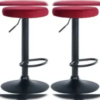 Décoshop26 - Set aus 2 Barhockern mit rotem Samtbezug und schwarzem Metallgestell TDB10709