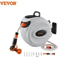 Vevor BTD 20-Meter-Wandschlauchaufroller – Gartenschlauch – Automatischer Rücklauf – Mit 9 verschiedenen Strahlarten und 3 Düsen – 180 Grad drehbar – Einfache Wandmontage