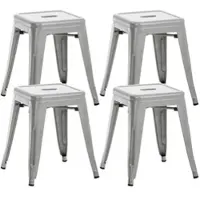 DELUKE Hocker FULDA 4er Set 40x40x46cm Metall Silber Küchenhocker Esszimmerhocker Stapelhocker