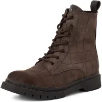Tamaris Schnürboots , Damen, Gr. 37, wärmend, braun (mokka croco), Veloursleder, Reptilienprägung, Schuhe Schnürboots, Schnürstiefelette, Chunky Boots mit logobedruckter Anziehlasche