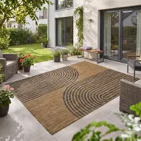 Teppium Carpetsale24 Outdoor Teppich Schwarz Natur Jute Optik 200x280 cm Balkon Terrasse Garten Wetterfest UV-beständig Groß XL Boho Design Flachgewebe