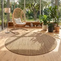 Teppium Carpetsale24 Outdoor Teppich Braun Rund 120 cm Balkon Terrasse Garten Wetterfest UV-beständig Mittel Einfarbig Flachgewebe Pflegeleicht Robust
