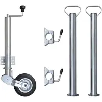 Markenlos Stützrad aus verzinktem Stahl mit 60 mm Durchmesser und 200 mm Vollgummirad, inklusive 2 Stützrohren und 2 Klemmen, geeignet für Anhänger und Transport