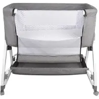 Markenlos 2-in-1-Beistellbett für Babys ab Geburt bis 25 kg, Zustellbett mit 6-facher Höhenverstellung, Matratze, faltbarer Seitenwand, Rädern und Netzgewebe, Kinderbett 80 * 40 * 100-115cm – Leinen