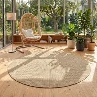 Teppium Carpetsale24 Outdoor Teppich Beige Rund 80 cm Balkon Terrasse Garten Wetterfest UV-beständig Klein Einfarbig Flachgewebe Pflegeleicht Robust