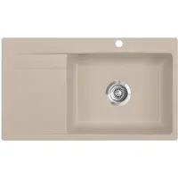SYSTEMCERAM Flächenbündige Spüle STEMA 86 SL F in FANGO mit Becken rechts und Handbetätigung /