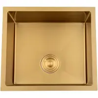 Markenlos Edelstahl-Spülbecken in Gold, 50 x 45 cm, Einbecken-Spüle mit Filterkorb-Kit und Abflussrohren