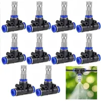 Zimtky Sprühnebel Bewässerung, 10 Stücke Messing Nebeldüse mit 6mm T-Stück Verbinder Bewässerungs Micro Drip Sprühdüse Sprayer Sprinkler Düse für Garten Kühlung Outdoor Misting System, 0.3 mm Öffnung