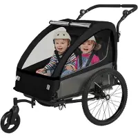 E-RIDES Fahrradanhänger Kinder BT-920, Kinder Fahrradanhänger für 1–2 Kinder, 5-Punkt-Sicherheitsgurt, mit Buggy-Rad, Feststellbremse und Sicherheitsflagge