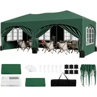 Woltu Faltpavillon mit Halbmond Dach Tragetasche, Gartenpavillon wetterfest stabil UV-Schutz : Grün Farbe: Grün