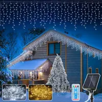 Jayseuw 2x 5M 198LEDs Solar Lichterkette LED Lichterkette LED Lichtervorhang Weihnachtsbeleuchtung Kaltweiß