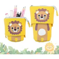 Benza Ibenzoa Pop-up Federmäppchen mit Löwen-Motiv – aufklappbar & kompakt zusammenfaltbar, Canvas, 13 x 12,5 x 18 cm, stehend für Kinder & Teenager