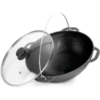 4BIG.fun Premium Gusseisen Kazan 12 L mit Glasdeckel Schwenktopf Traditioneller Gusstopf Kasan Grillwok preseasoned bereits eingebrannt Schmortopf
