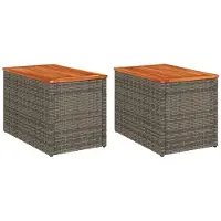 vidaXL Garten-Beistelltische 2 Stk. Grau 55x34x37cm Poly Rattan Holz