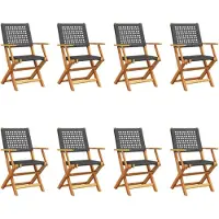 vidaXL Klappstühle, 8 Stück, schwarz, aus Polyrattan und Massivholz