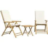 vidaXL 3-tlg. Bistro-Set Klappbar mit Cremeweißen Kissen Bambus