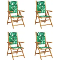 vidaXL 4 verstellbare Klappstühle, grüner Stoff und Massivholz