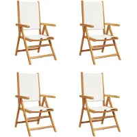 vidaXL 4-teiliges Set aus cremeweißem Stoff und Massivholz mit verstellbarer Rückenlehne