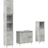 vidaXL 3-tlg. Badmöbel-Set Betongrau Holzwerkstoff