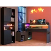 Parisot SCHREIBTISCHKOMBINATION schwarz, grau, Set Gamingtisch und Regal inkl. LED mit Farbwechsel
