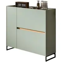 Inn.Furn SCHUHKIPPER Salbei grün, Artisan Eiche 110 x 94 cm, Schuhschrank mit Soft-Close