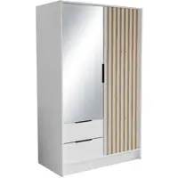 Masseno Drehtürenschrank PELOR 102/200/51 cm Modern Kleiderschrank 2-türig mit Spiegel Weiß