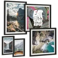 Tulup BILDER SET 5er Set - 50x50 cm & 20x30 cm & 40x60 cm Schwarzer Rahmen - Wasserfall Bergreise Natur