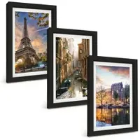 Tulup BILDER SET 3er Set - 20x30 cm Schwarzer Rahmen - Eiffelturm Venedig Amsterdamer Kanäle
