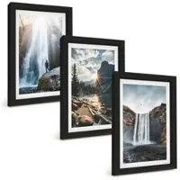 Tulup BILDER SET 3er Set - 20x30 cm Schwarzer Rahmen - Wasserfälle, Berge, Landschaften, Natur