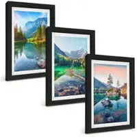 Tulup BILDER SET 3er Set - 20x30 cm Schwarzer Rahmen - Naturlandschaft der Bergseen