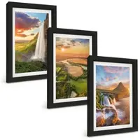 Tulup BILDER SET 3er Set - 20x30 cm Schwarzer Rahmen - Wasserfälle Landschaften im Westen