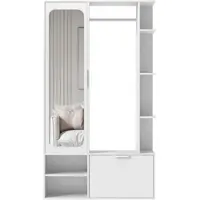 Idohome Garderobe mit Spiegel ELIOR links, Alpinweiß, moderner Flurschrank mit Stauraum, Kleiderstange und Ablagen