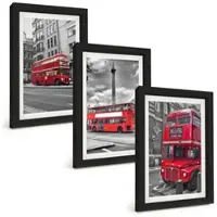 Tulup BILDER SET 3er Set - 20x30 cm Schwarzer Rahmen - Rote Busse in London