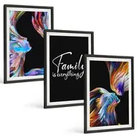 Tulup BILDER SET 3er Set - 40x60 cm Schwarzer Rahmen - Porträts von Menschen, farbenfrohe Muster, Familie