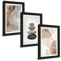 Tulup BILDER SET 3er Set - 20x30 cm Schwarzer Rahmen - Abstrakte Pastellformen